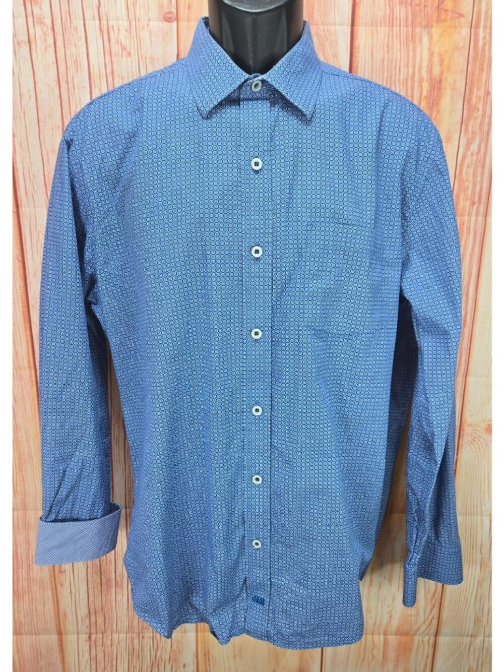 Johnston & Murphy Mens Blue Geometric Print Dress Shirt Large